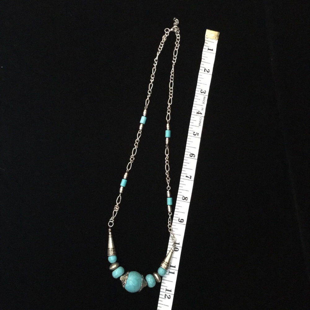Beautiful Boho turquoise & silver 12” Necklace - Picture 6 of 6